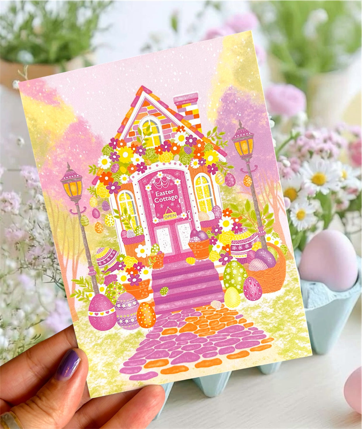 Easter Cottage Greeting Card